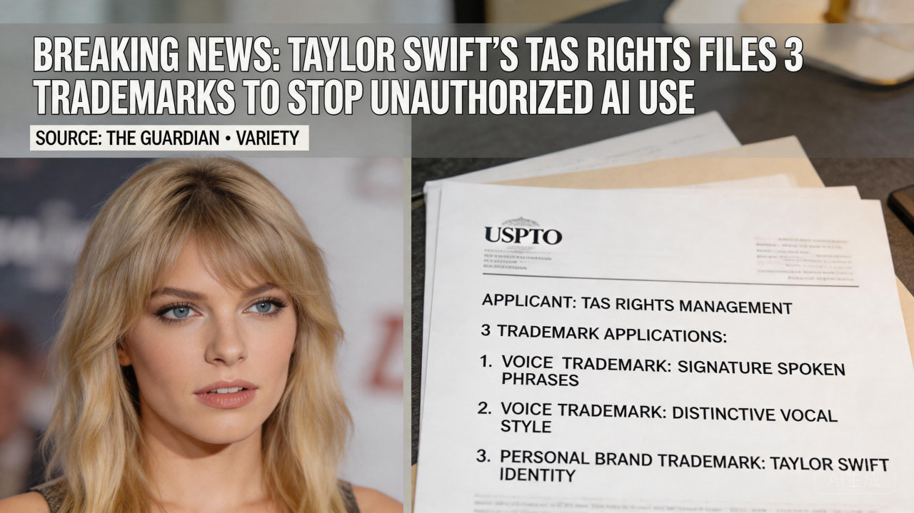 泰勒·斯威夫特提交声音与肖像商标申请，以法律利器防御 AI 侵权

