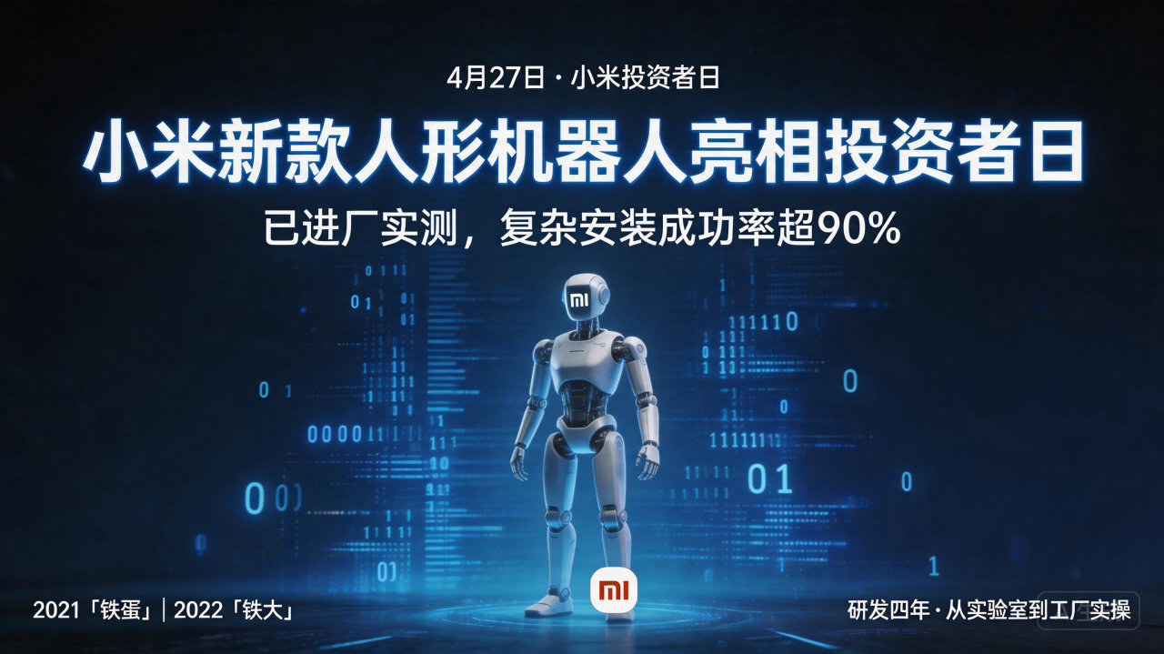 小米新款人形机器人亮相投资者日:已进厂实测，复杂安装成功率…