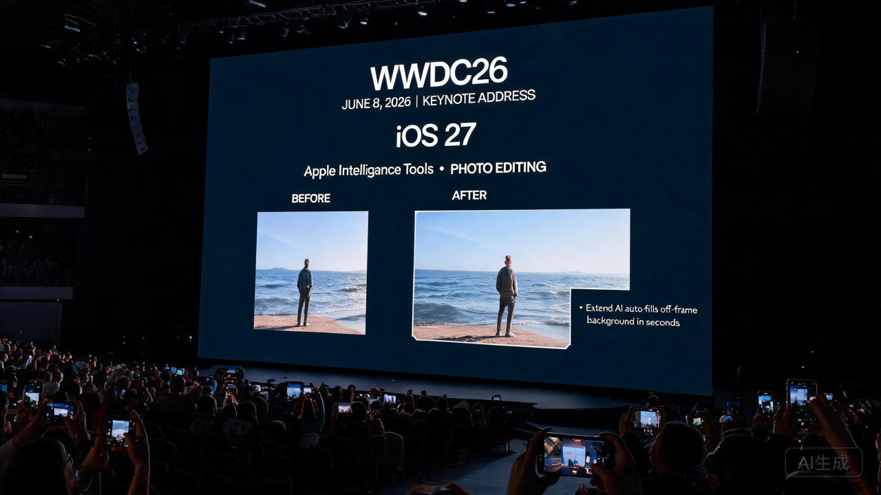苹果iOS27 细节曝光：三大AI修图神器助攻，支持画幅“脑补”
