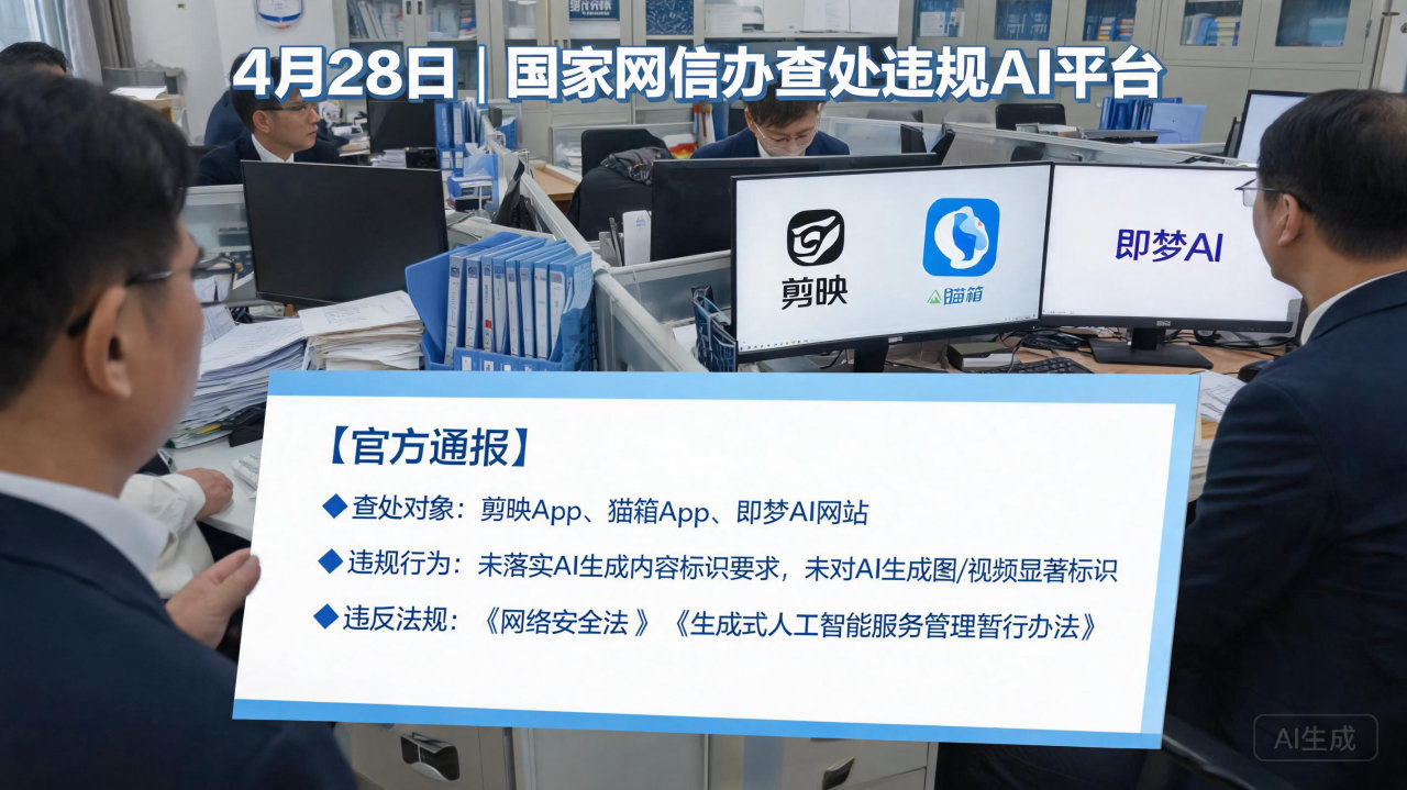 网信部门依法查处“剪映”及“即梦AI”等平台违规标识行为
