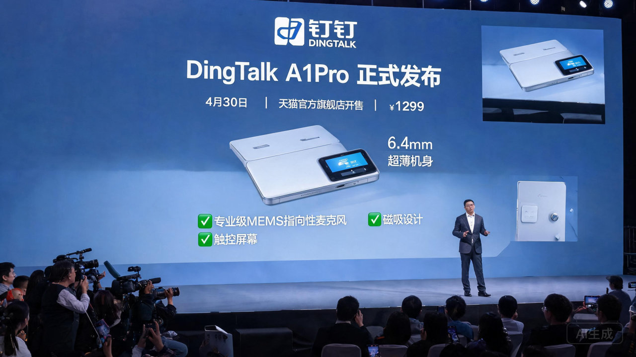 钉钉发布 AI 录音硬件 DingTalk A1Pro:售价1299元，支持手机反向充电
