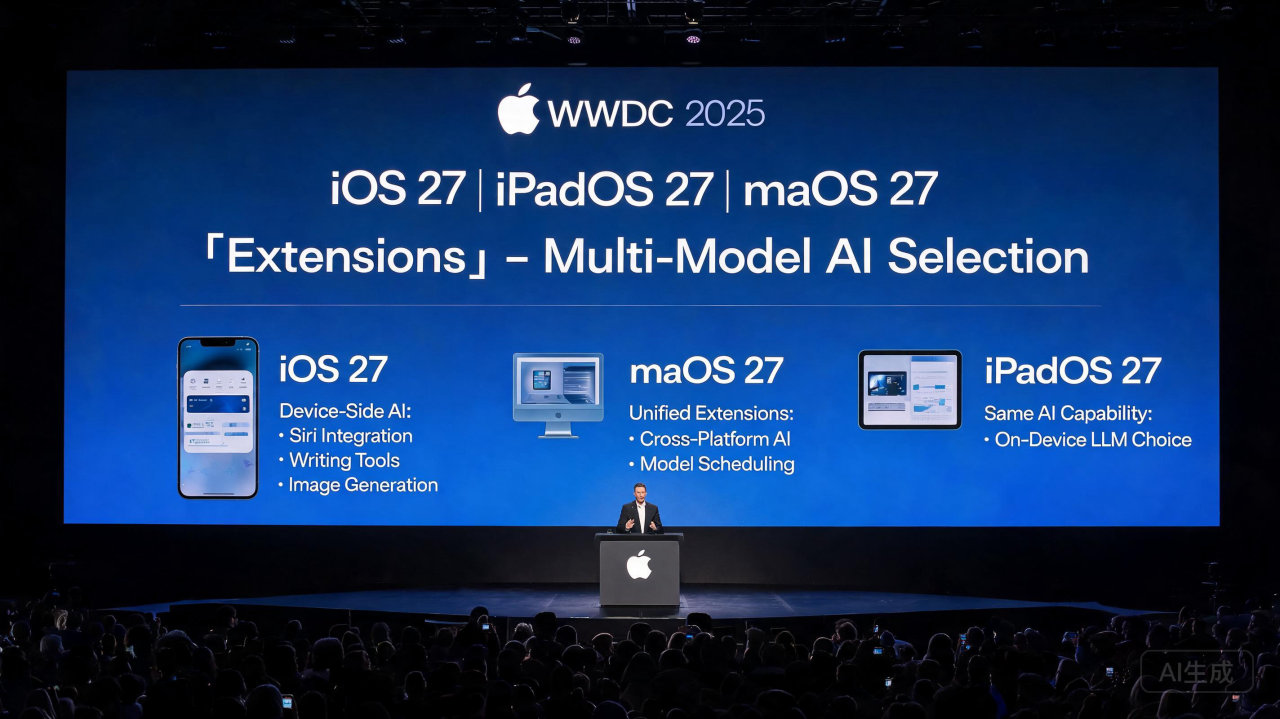 苹果拟在iOS27引入多模型选择机制，支持第三方AI接入系统功能
