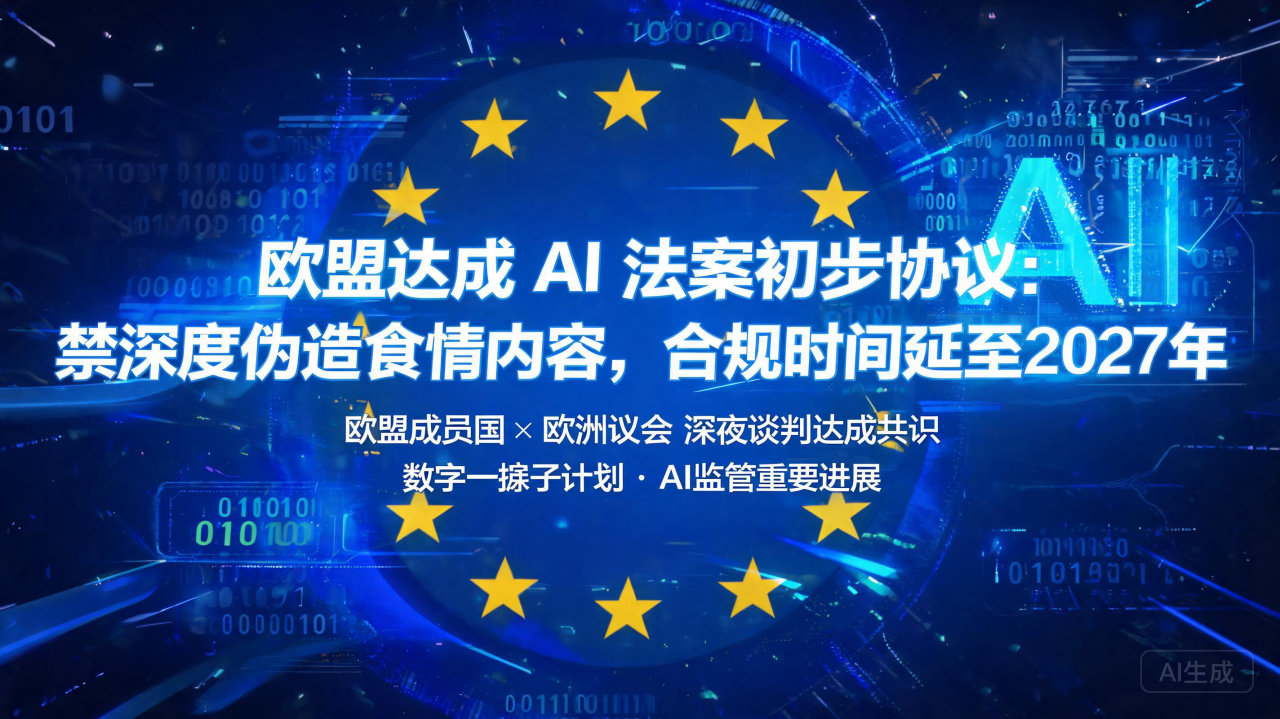 ​欧盟达成 AI 法案初步协议：禁深度伪造色情内容，合规时…
