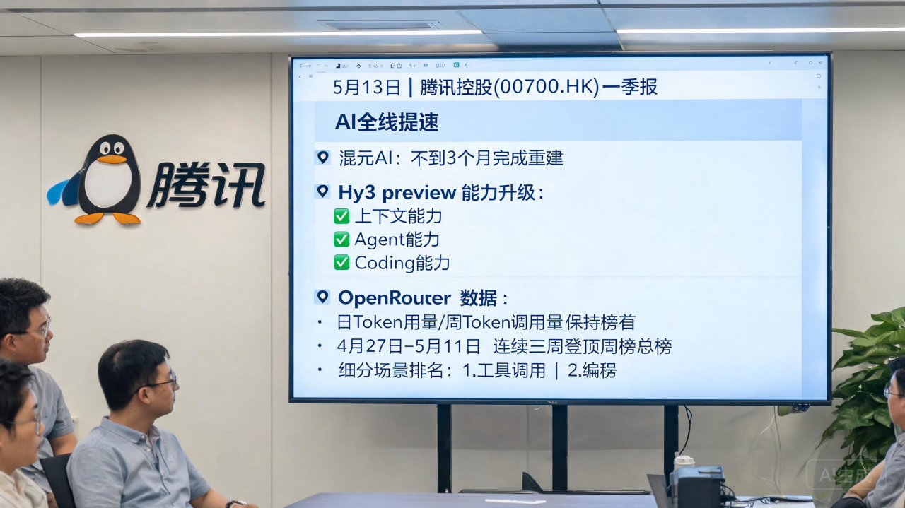 腾讯Q1财报:Hy3preview调用量持续居OpenRouter榜首，Agent密集发布
