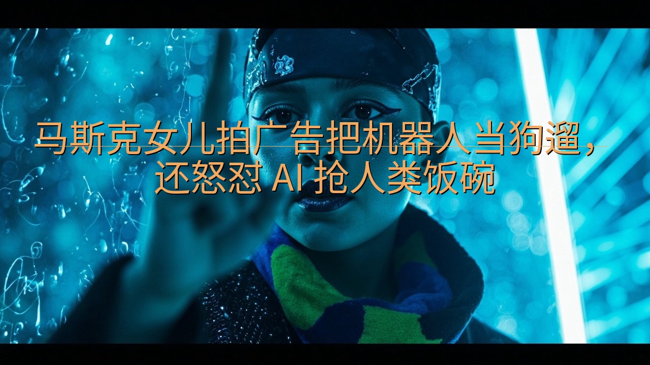 马斯克女儿拍广告把机器人当狗遛，还怒怼 AI 抢人类饭碗
